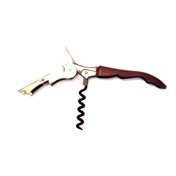 Burgundy Metal Corkscrew Doubled Hinged Waiters Wine Bottle Opener Foil Cutter - Picture 4 of 6